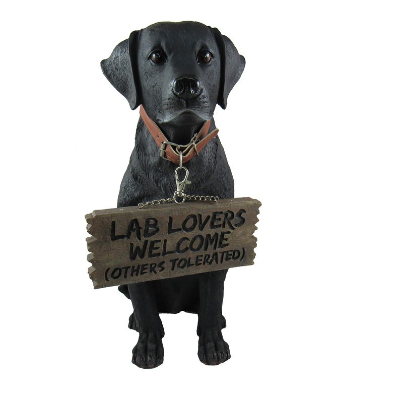 DWK Charming Black Labrador Indoor Outdoor Welcome Statue: Lifelike Canine Companion with Reversible Message Sign for Heartwarming Greetings and Playful Decor - Image 1